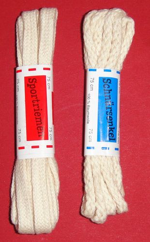 75 cm Schnürsenkel Ecrue Senkel von Hei-Du®, reine Baumwolle, Flach oder Kordel